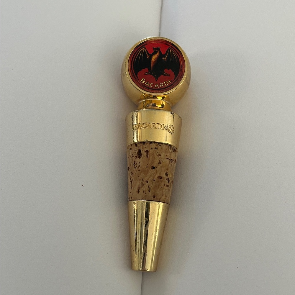 Bacardi #8 Gold and Cork Bottle Stopper 4” no box